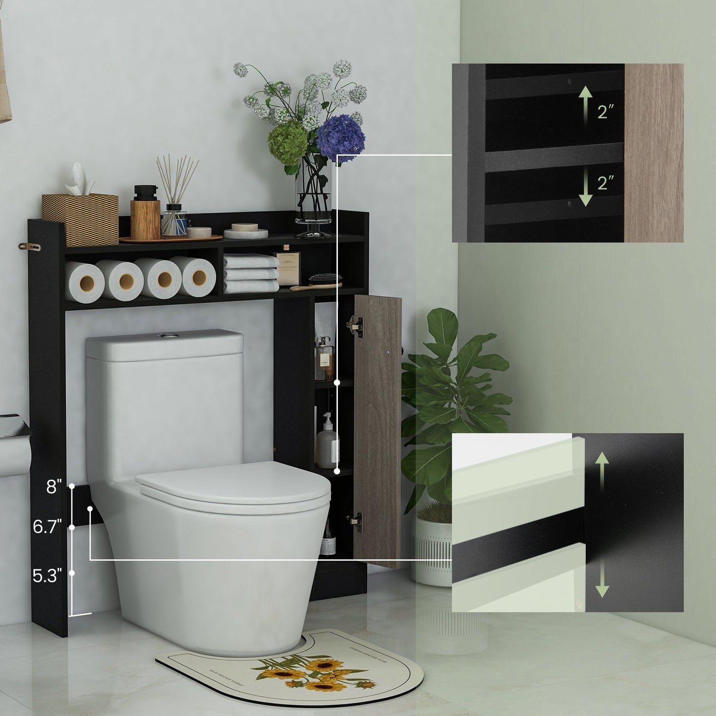 Bathroom Over the Toilet Floor Storage Organizer with Adjustable Shelves