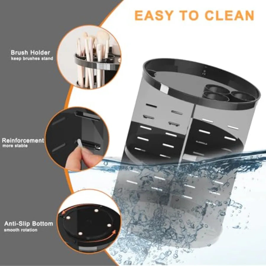 Rotating Makeup Organizer for Vanity 360 Spinning Skincare Organizers with Adjustable Trays Make Up Desk Storage Carousel Rack