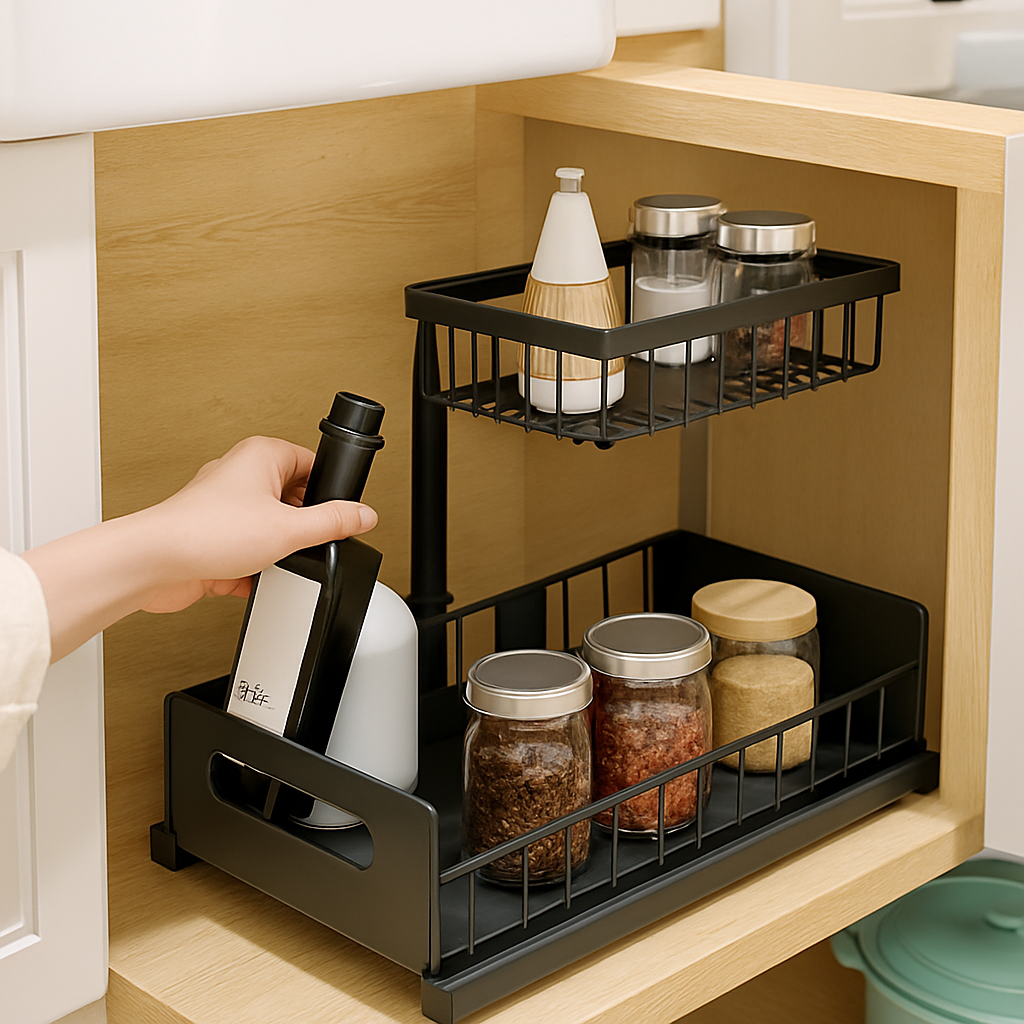 2 Tier Under Sink Organizer with Sliding Basket