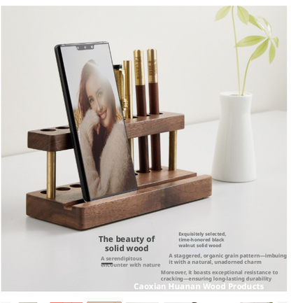 Desktop wooden storage rack-walnut color [metal pillar]-1 piece