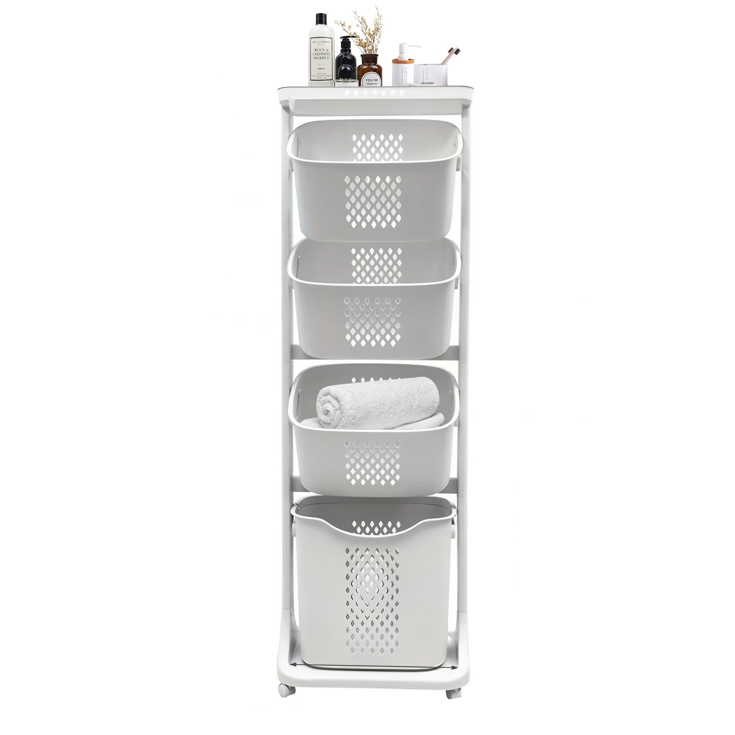 4-Tier Laundry Hamper Sorter with Wheels and Removable Baskets