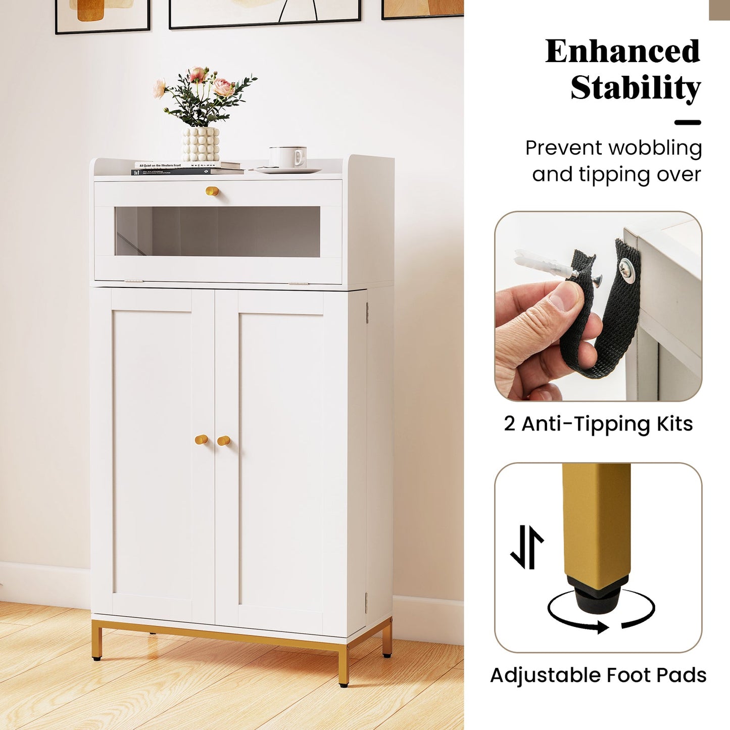 Kitchen Pantry Cabinet Freestanding Food Storage Cupboard-White