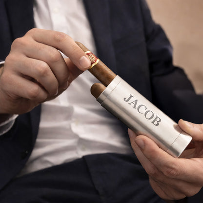 Personalized Stainless Steel Cigar Travel – Engraved Name Case