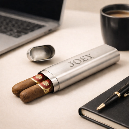 Personalized Stainless Steel Cigar Travel – Engraved Name Case