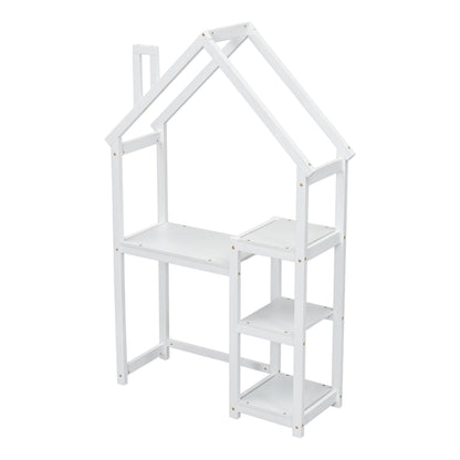 House-shaped Wooden writing Desk,Kids study Table,Bookshelf & Toy Storage,White