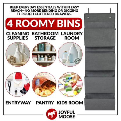Over the Door Hanging Organizer Closet Storage Bins Grey