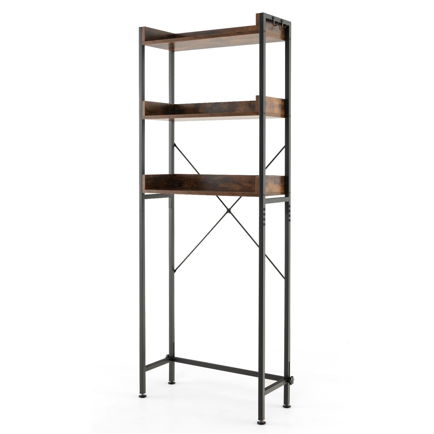 Over The Toilet Storage Rack with Hooks and Adjustable Bottom Bar