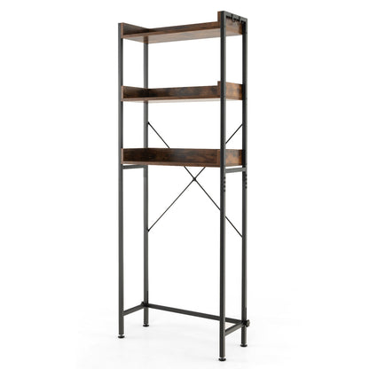 Over The Toilet Storage Rack with Hooks and Adjustable Bottom Bar
