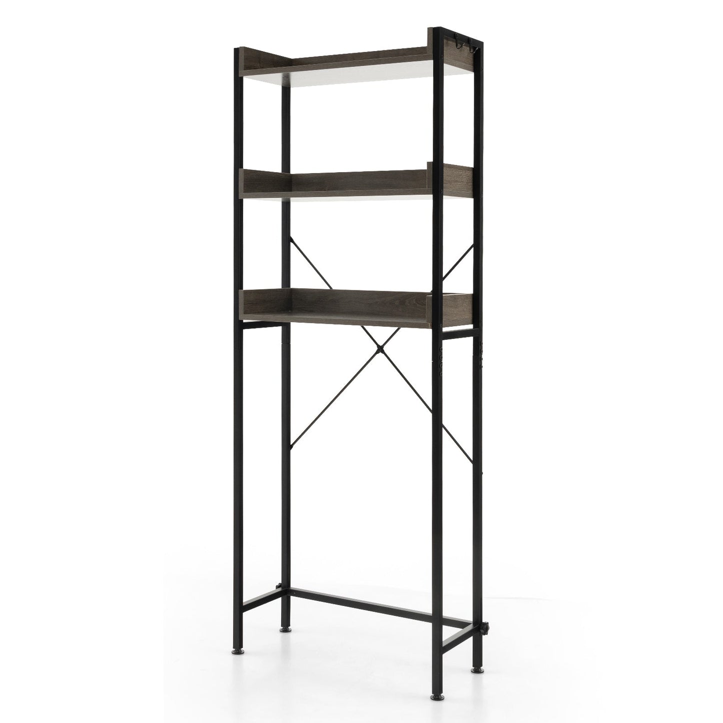 Over The Toilet Storage Rack with Hooks and Adjustable Bottom Bar