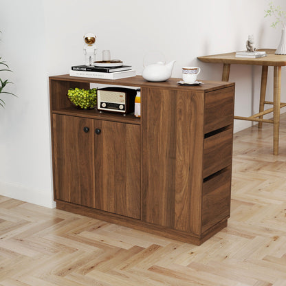 Kitchen Sideboard, Small Countertop Organizer with Sliding Glass Doors and Drawers