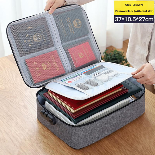 ID storage bag-double layer with lock-gray-37 * 27 *10.5cm-1 piece