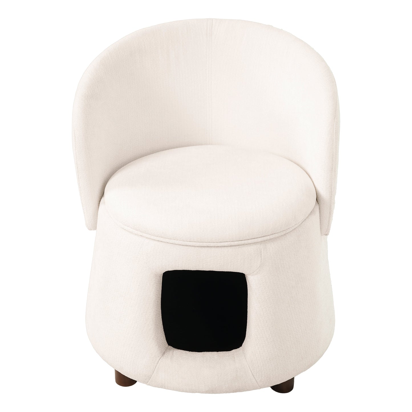 Beige Pet Friendly Chair with Hidden Pet Nook, Convertible Stool, Storage Seat