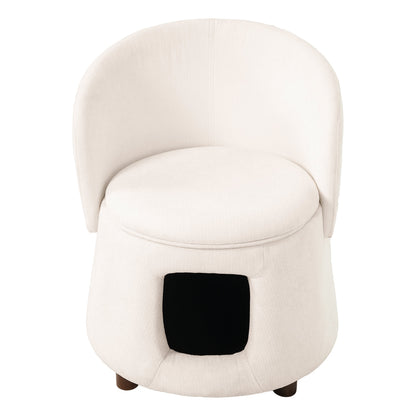 Beige Pet Friendly Chair with Hidden Pet Nook, Convertible Stool, Storage Seat
