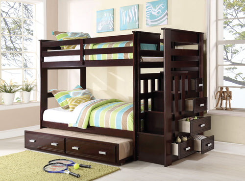 Allentown Twin / Twin Bunk Bed With Trundle Storage - Espresso