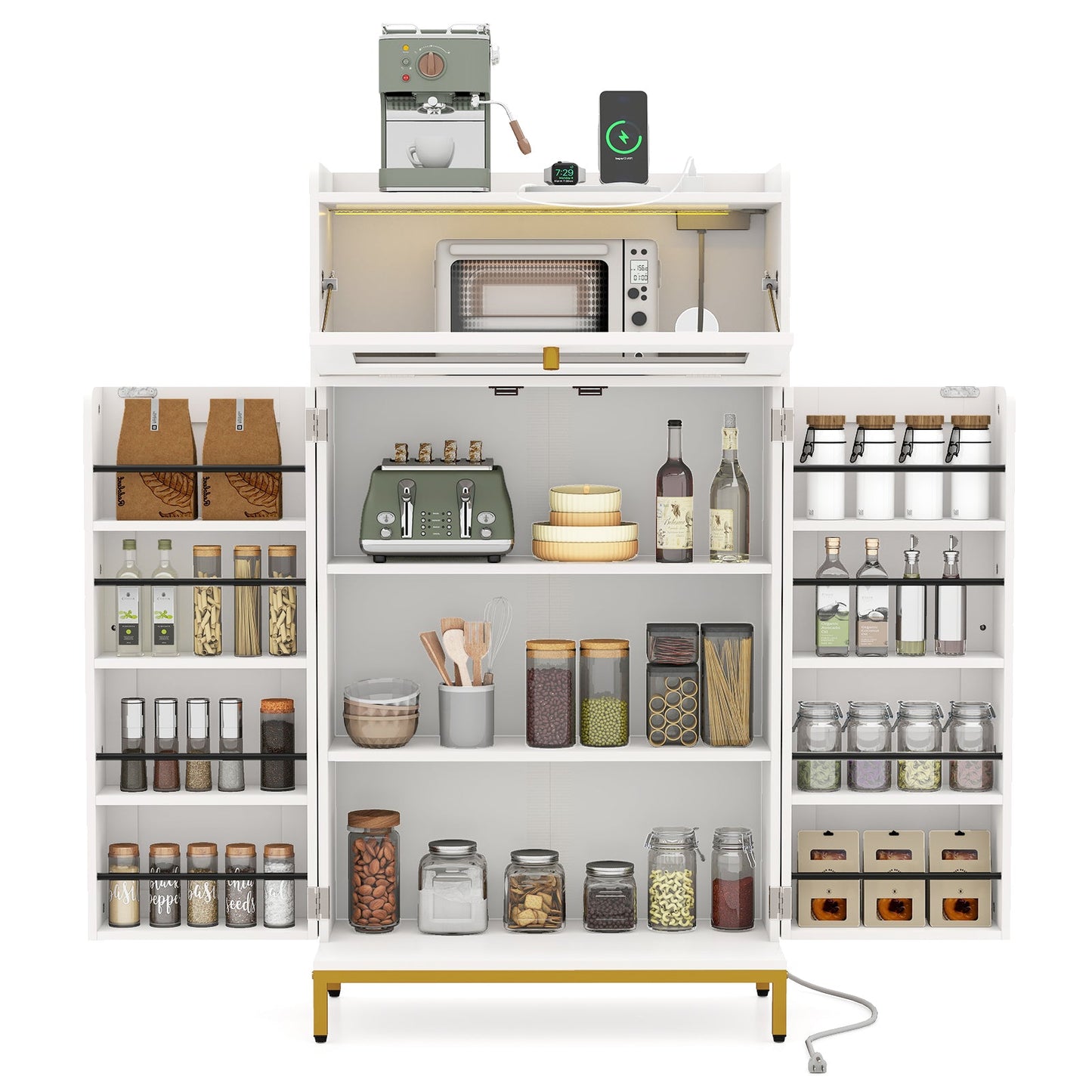 Kitchen Pantry Cabinet Freestanding Food Storage Cupboard-White