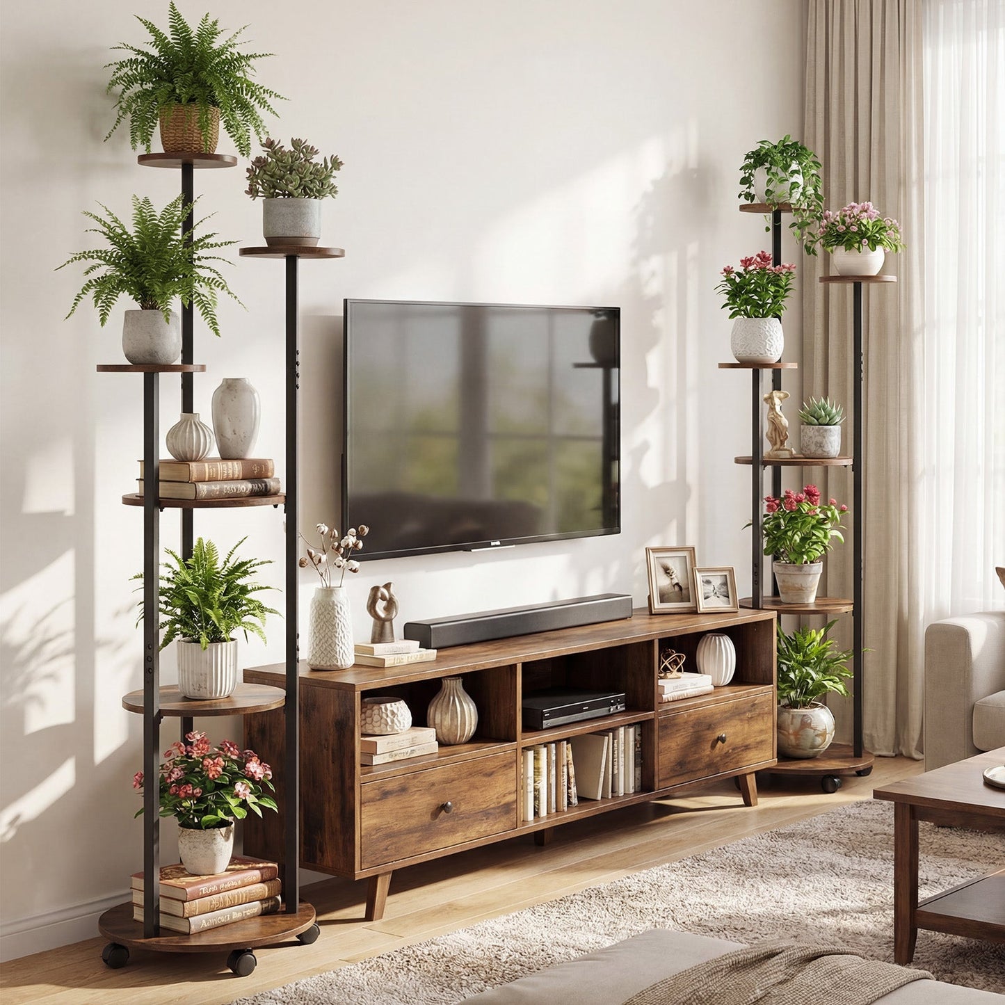 6-tier Plant Stand with RGB Light and Wheels 57inch Tall Indoor Display Shelf Flowerpot Holder