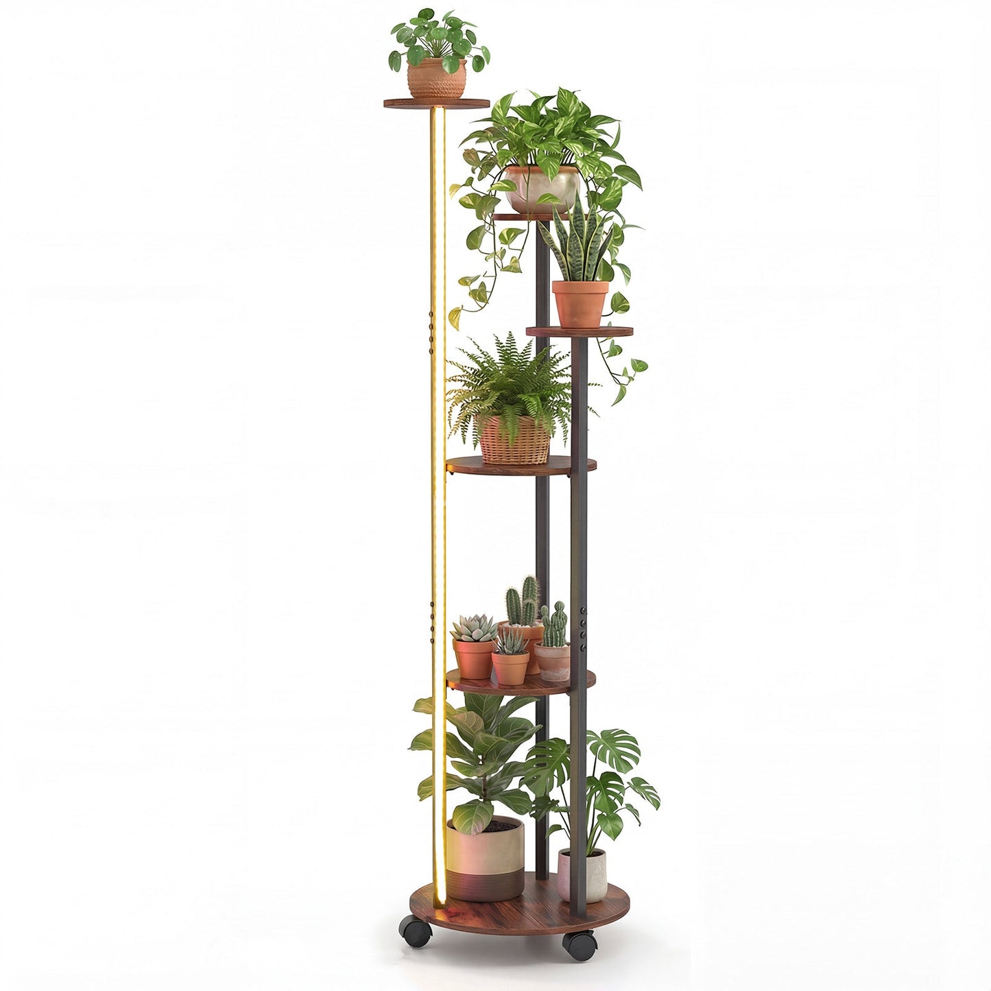 6-tier Plant Stand with RGB Light and Wheels 57inch Tall Indoor Display Shelf Flowerpot Holder