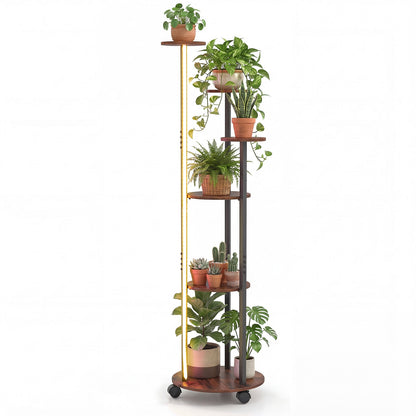 6-tier Plant Stand with RGB Light and Wheels 57inch Tall Indoor Display Shelf Flowerpot Holder