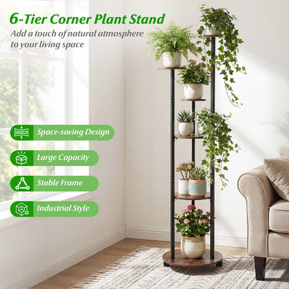6-tier Plant Stand with RGB Light and Wheels 57inch Tall Indoor Display Shelf Flowerpot Holder