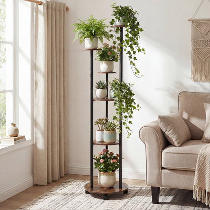 6-tier Plant Stand with RGB Light and Wheels 57inch Tall Indoor Display Shelf Flowerpot Holder