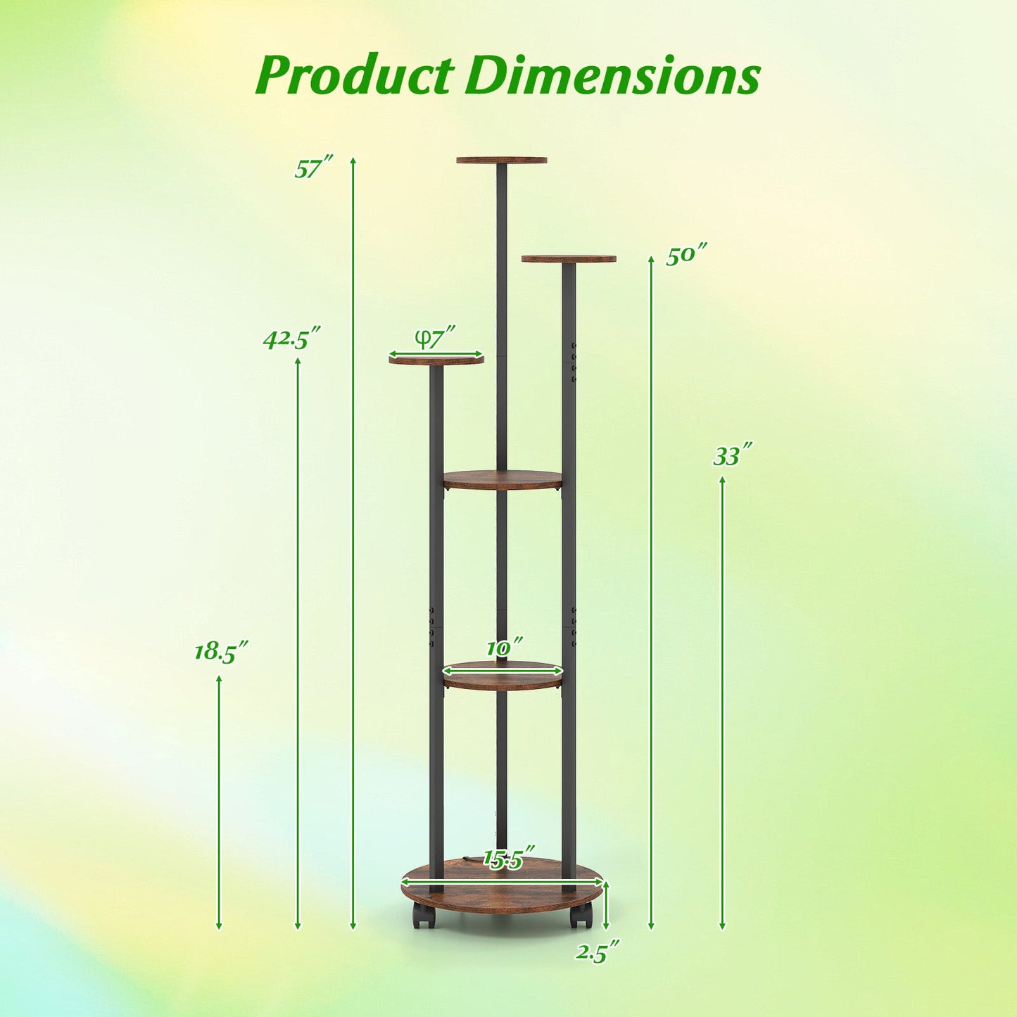 6-tier Plant Stand with RGB Light and Wheels 57inch Tall Indoor Display Shelf Flowerpot Holder
