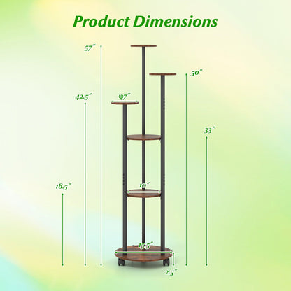 6-tier Plant Stand with RGB Light and Wheels 57inch Tall Indoor Display Shelf Flowerpot Holder