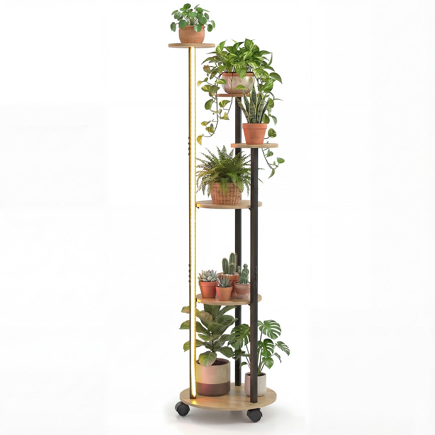 6-tier Plant Stand with RGB Light and Wheels 57inch Tall Indoor Display Shelf Flowerpot Holder
