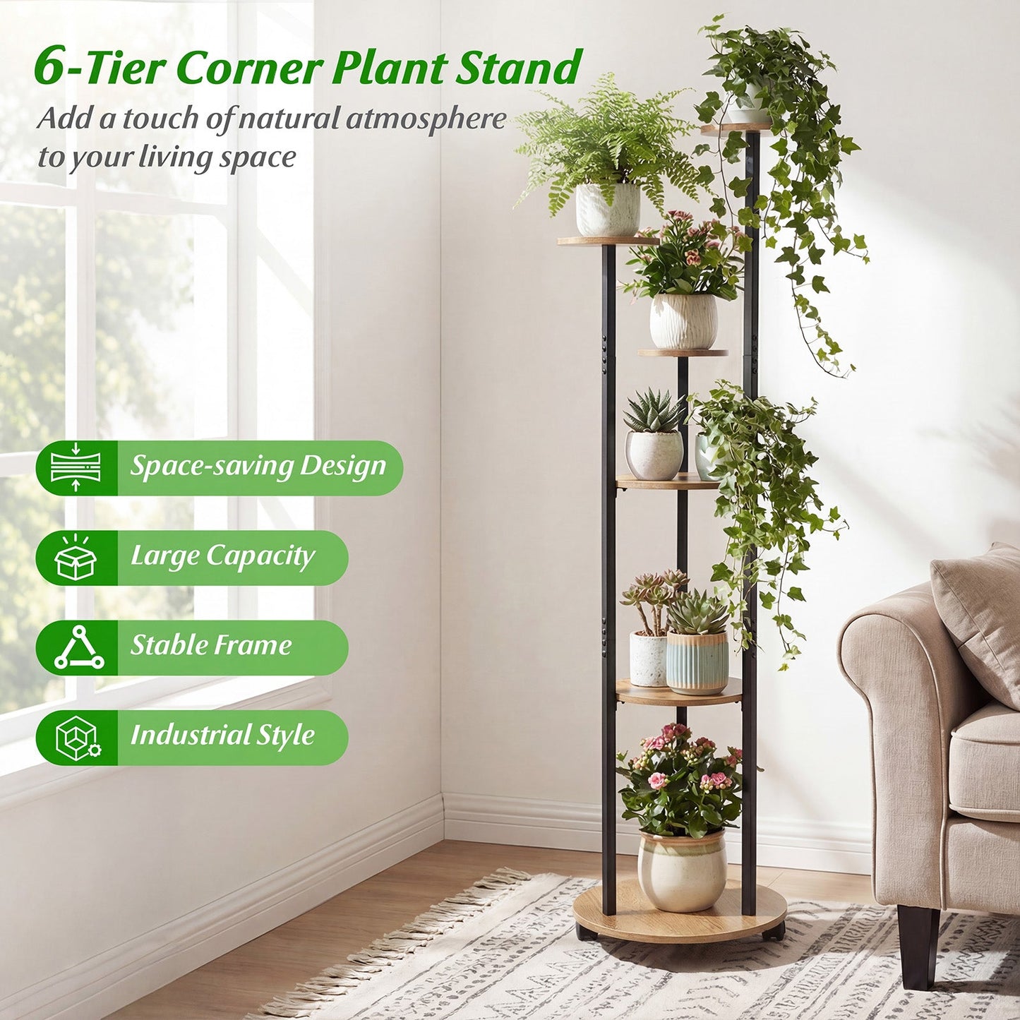 6-tier Plant Stand with RGB Light and Wheels 57inch Tall Indoor Display Shelf Flowerpot Holder