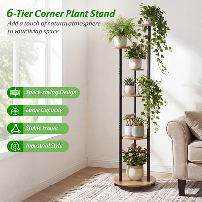 6-tier Plant Stand with RGB Light and Wheels 57inch Tall Indoor Display Shelf Flowerpot Holder