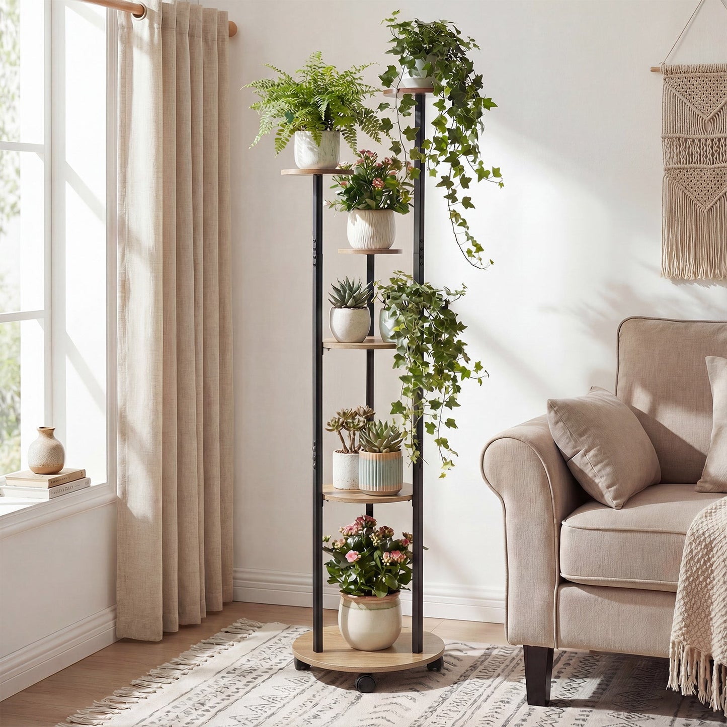 6-tier Plant Stand with RGB Light and Wheels 57inch Tall Indoor Display Shelf Flowerpot Holder