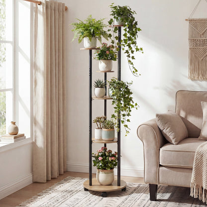 6-tier Plant Stand with RGB Light and Wheels 57inch Tall Indoor Display Shelf Flowerpot Holder