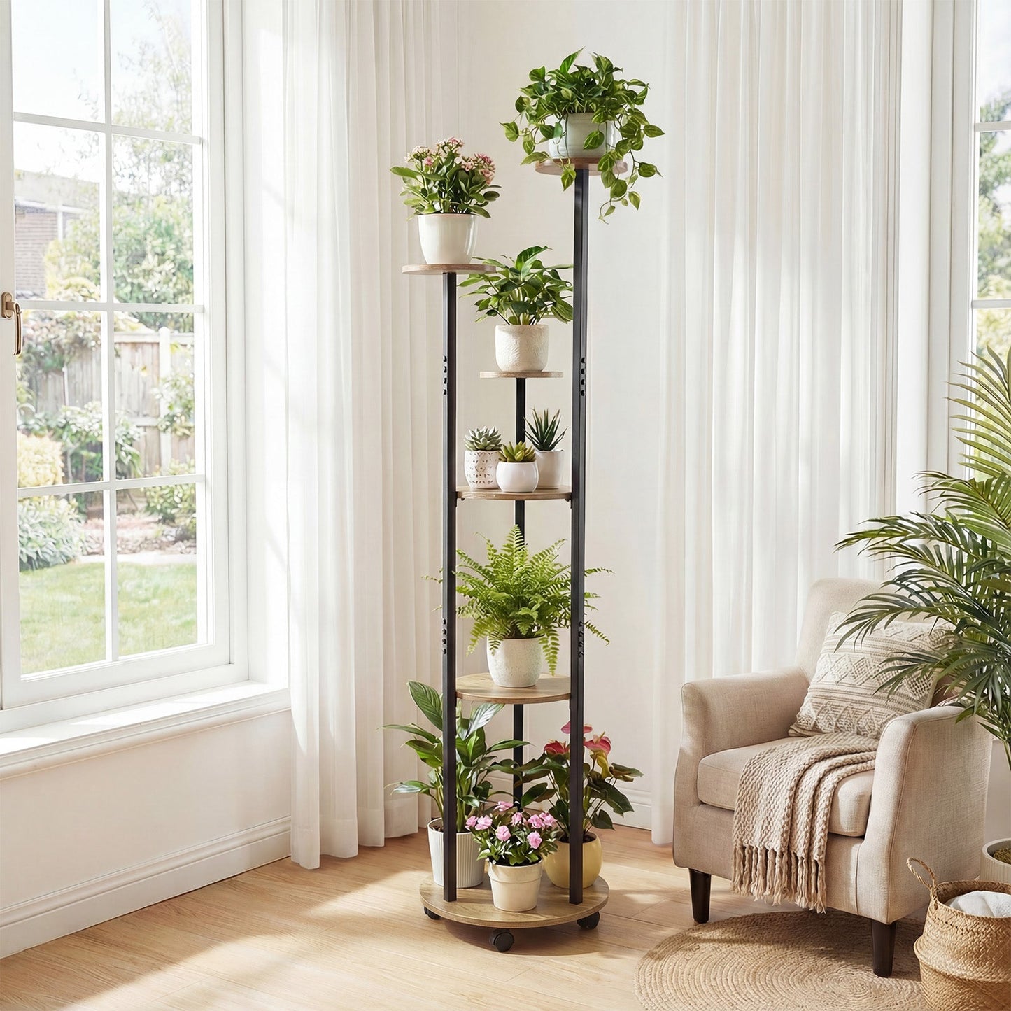 6-tier Plant Stand with RGB Light and Wheels 57inch Tall Indoor Display Shelf Flowerpot Holder