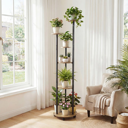 6-tier Plant Stand with RGB Light and Wheels 57inch Tall Indoor Display Shelf Flowerpot Holder