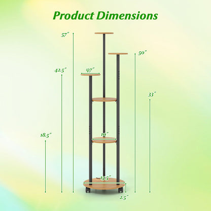 6-tier Plant Stand with RGB Light and Wheels 57inch Tall Indoor Display Shelf Flowerpot Holder