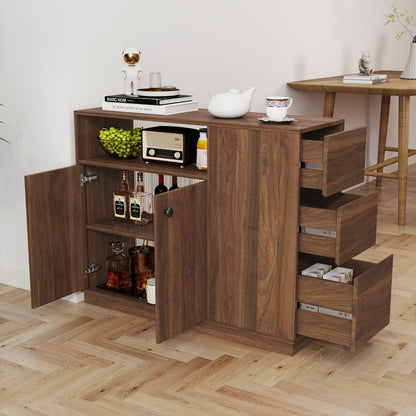 Kitchen Sideboard, Small Countertop Organizer with Sliding Glass Doors and Drawers