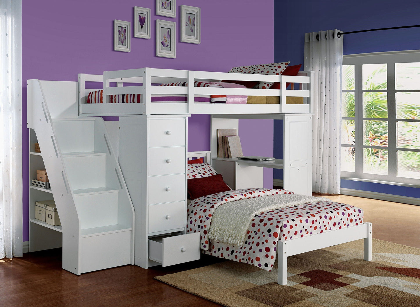 Freya Twin Loft Bed With Storage (Not Including The Bottom Twin Bed) - White