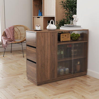 Kitchen Sideboard, Small Countertop Organizer with Sliding Glass Doors and Drawers