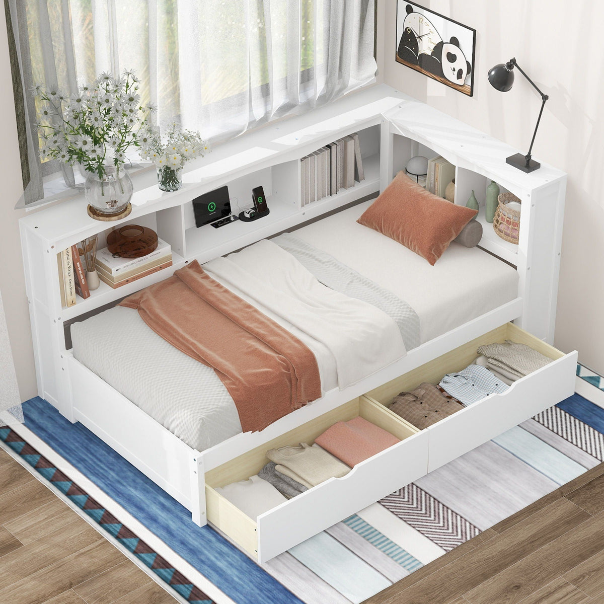 Daybed With 2 Storage Drawers, Storage Cabinets, USB Ports