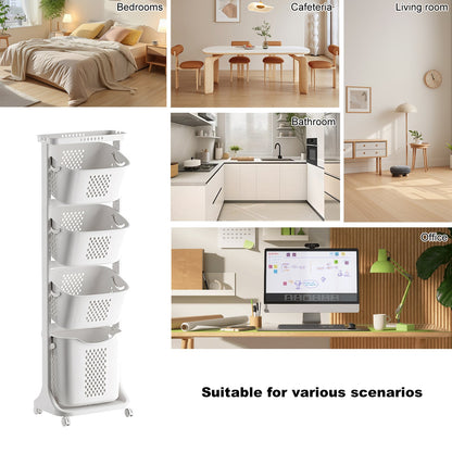 4-Tier Laundry Hamper Sorter with Wheels and Removable Baskets