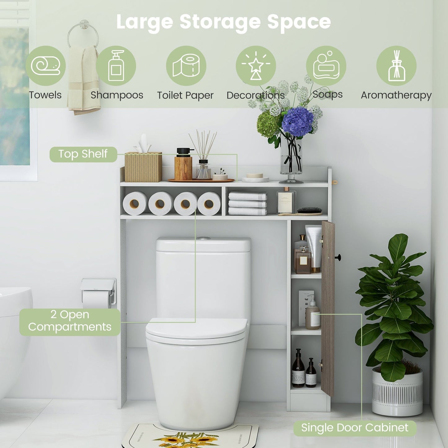 Bathroom Over the Toilet Floor Storage Organizer with Adjustable Shelves