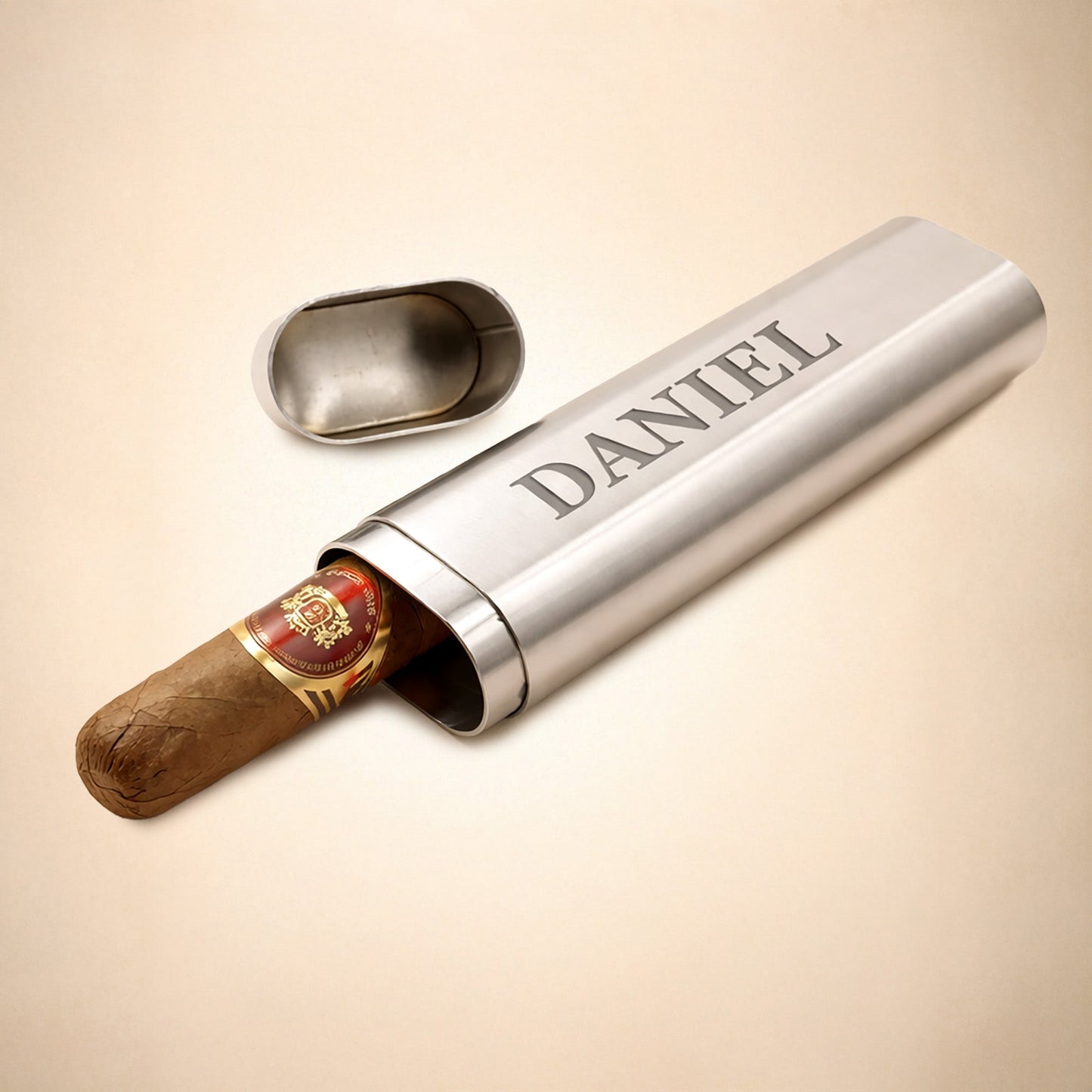Personalized Stainless Steel Cigar Travel – Engraved Name Case