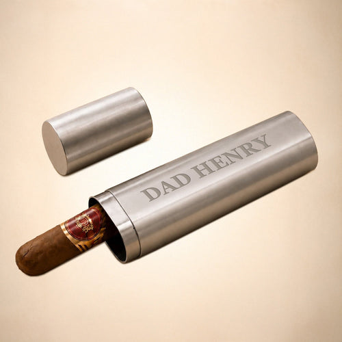 Personalized Stainless Steel Cigar Travel – Engraved Name Case