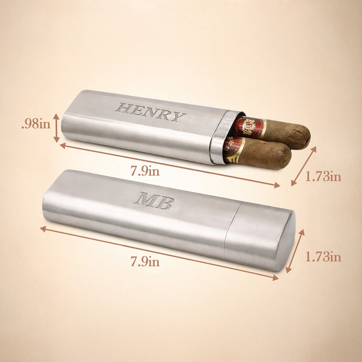 Personalized Stainless Steel Cigar Travel – Engraved Name Case