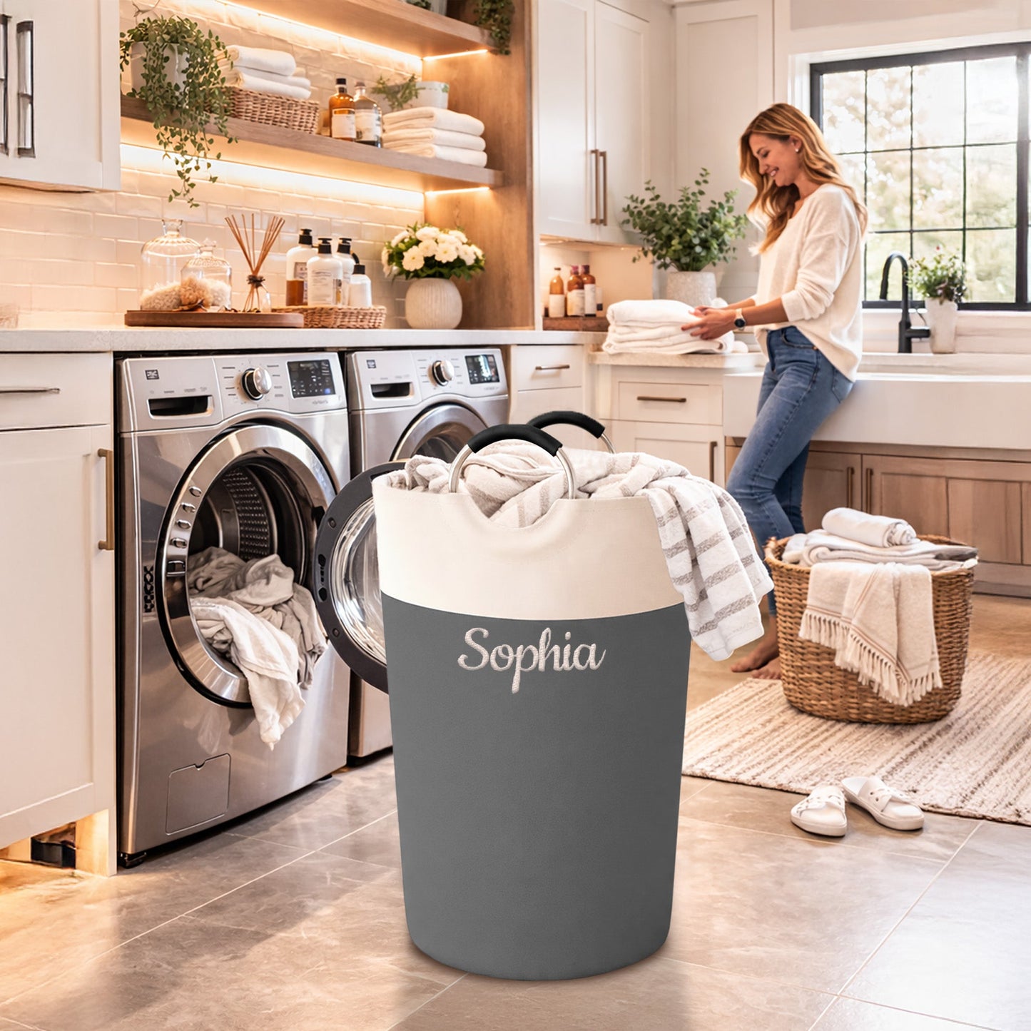Personalized Laundry Basket – Custom Embroidery Name