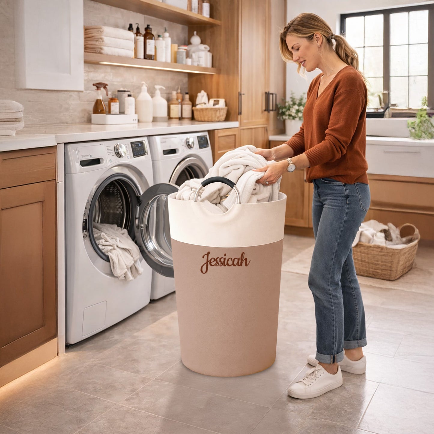 Personalized Laundry Basket – Custom Embroidery Name