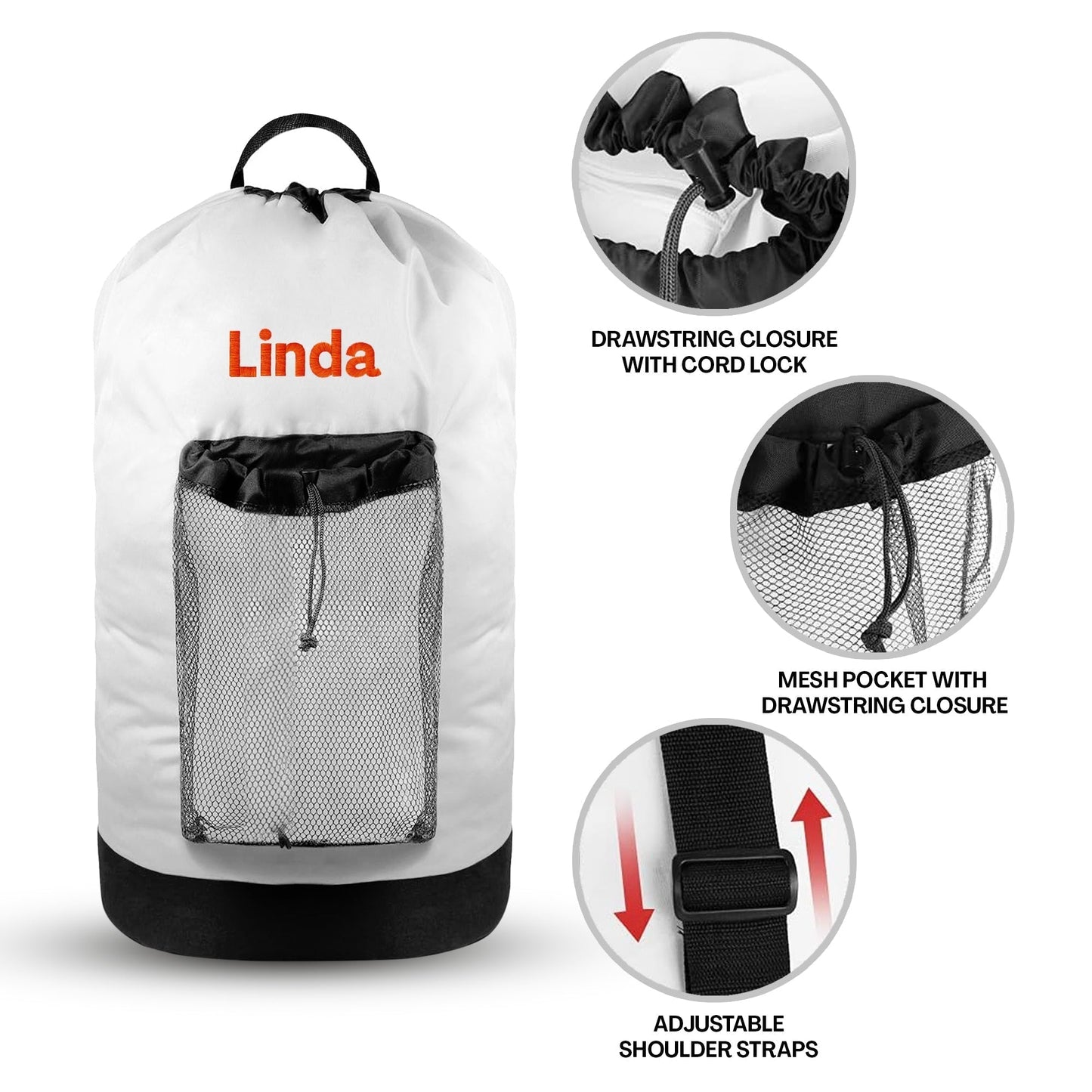Personalized Embroidered Gray Laundry Bag