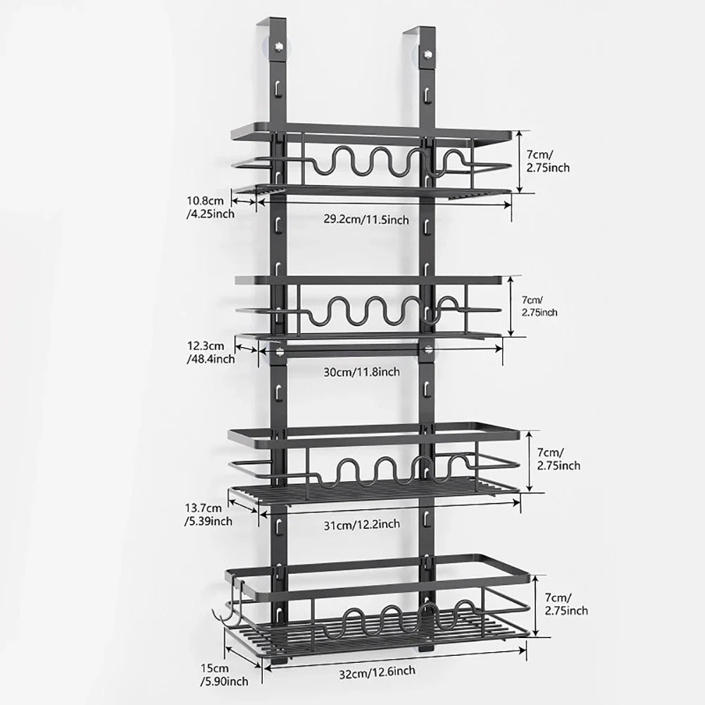 Over the Door Pantry Organizer Multi-Layer Storage Shelves Metal Hanging Spice Rack for Kitchen & Bathroom Door