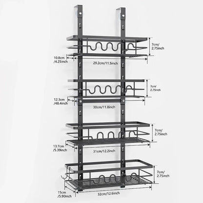 Over the Door Pantry Organizer Multi-Layer Storage Shelves Metal Hanging Spice Rack for Kitchen & Bathroom Door