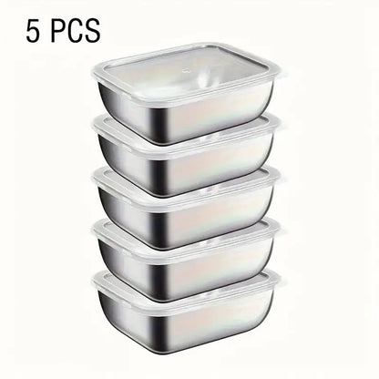 5PCS Stainless Steel Food Storage Containers Stackable Meal Prep Lunch Boxes for Kitchen Fridge Travel Kitchen Storage Solution
