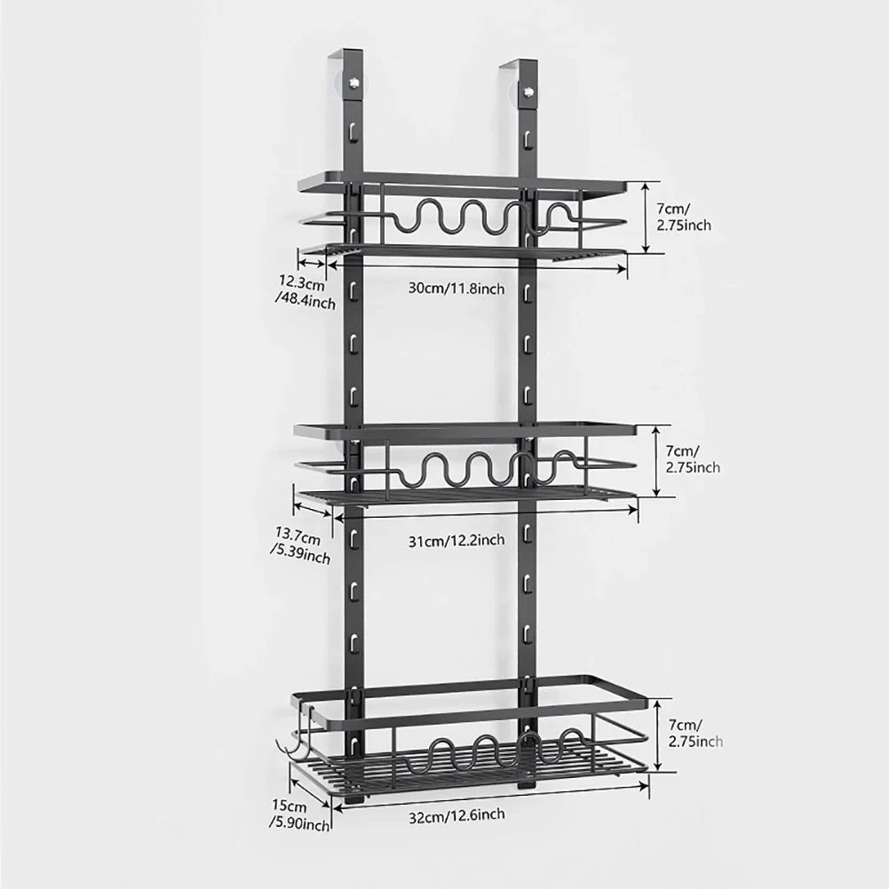 Over the Door Pantry Organizer Multi-Layer Storage Shelves Metal Hanging Spice Rack for Kitchen & Bathroom Door
